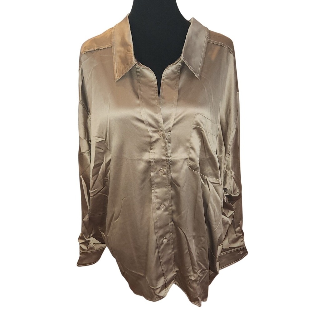 Hyfve Oversized Button Down Satin Shirt Gold M NWOT Extra Button